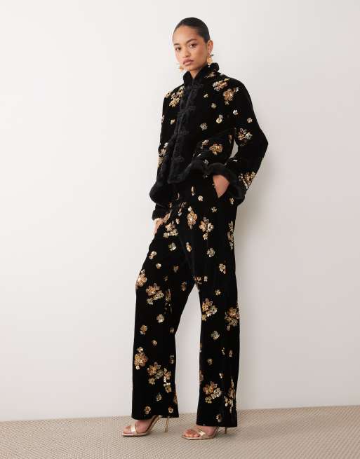 Sister Jane velvet embellished jacket and trouser co-ord in black, 3 of 3
