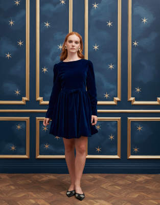 sister jane Sister Jane velvet puffball mini dress in midnight navy