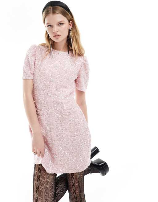 Sister Jane Verziertes Minikleid aus Tweed in Rosa