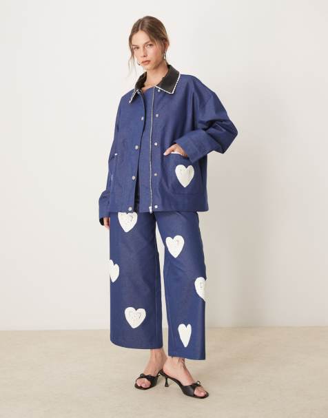 Sister Jane - Veste d'ensemble à broderie cœur - Bleu denim - view 1