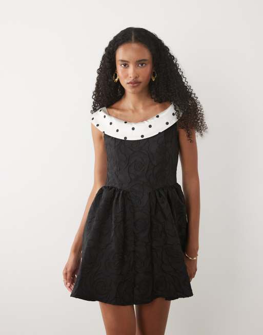 Sister Jane - vestido mini de jacquard con lunares y cuello barco en negro, 2 de 4