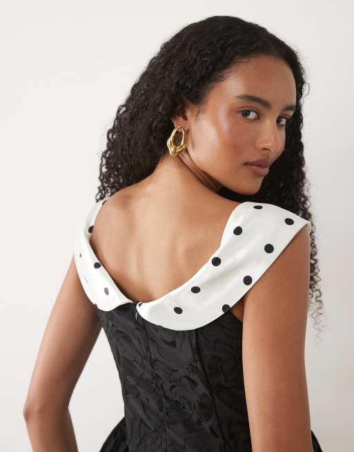 Sister Jane - vestido mini de jacquard con lunares y cuello barco en negro, 3 de 4