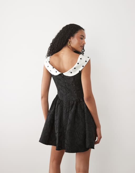 Sister Jane - vestido mini de jacquard con lunares y cuello barco en negro, 4 de 4