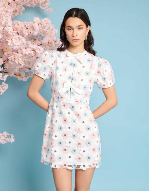 Sister Jane - Vestito corto avorio con motivo floreale con paillettes