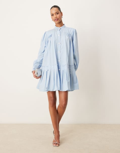Sister Jane - Vestito corto celeste con bottoni perlati a forma di conchiglia - view 1