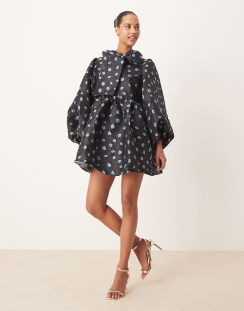 Sister Jane - Vestito corto jacquard celeste chiaro e blu con fiocco - view 1