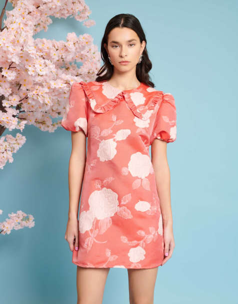 Sister Jane - Vestito corto rosso a fiori jacquard con colletto - view 1