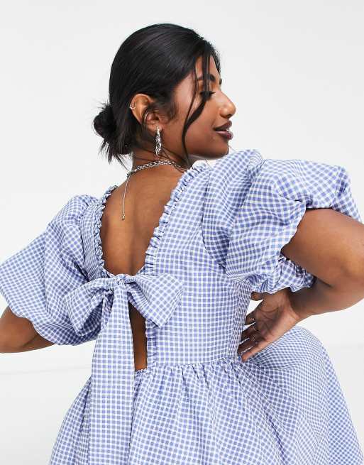 Asos Donna Abbigliamento Vestiti Vestiti grembiule Vestito grembiule blu a quadretti 