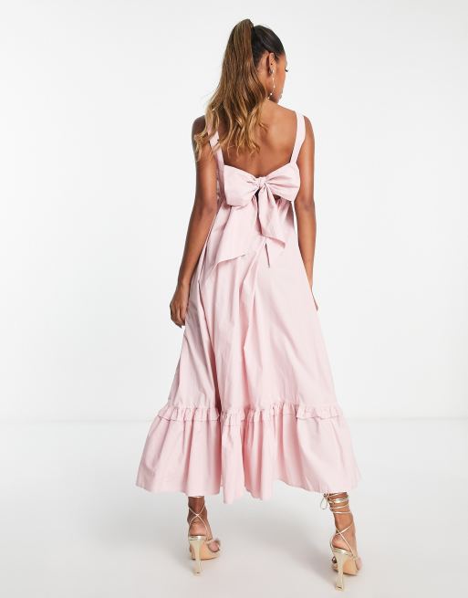 Sister Jane - Vestito midi da damigella rosa tenue con fiocco sul retro e fondo a balze