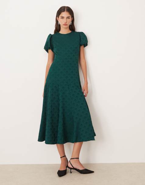 Sister Jane - Vestito midi in jacquard verde smeraldo con godet - view 1
