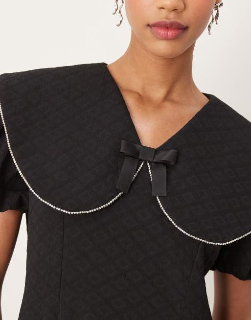 Sister Jane - Vestito midi nero con colletto decorato, 3 di 4