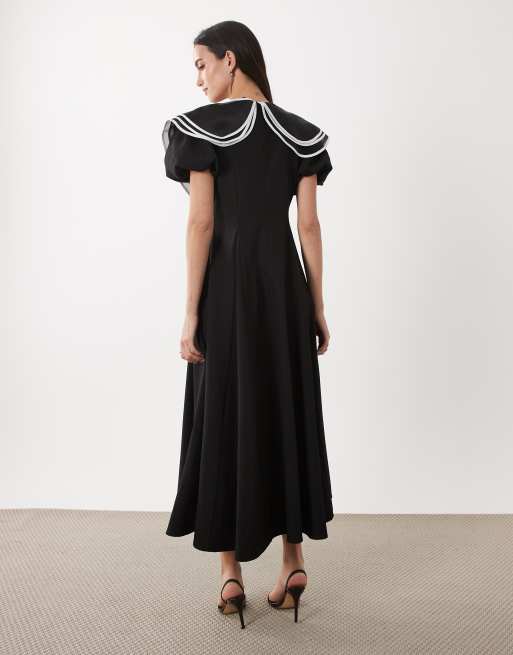 Sister Jane - Vestito midi nero con maniche a sbuffo e colletto oversize, 4 di 4