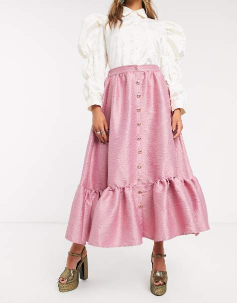 Sister Jane – Wadenlanger Rock mit Volant-Saum und Jacquard-Muster