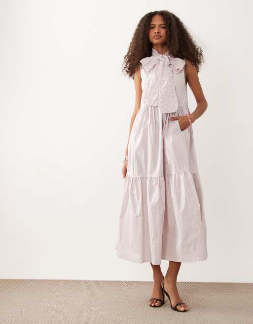 Sister Jane Wave tripe bow detail tiered skirt maxi dress in lilac
