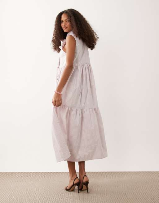 Sister Jane Wave tripe bow detail tiered skirt maxi dress in lilac