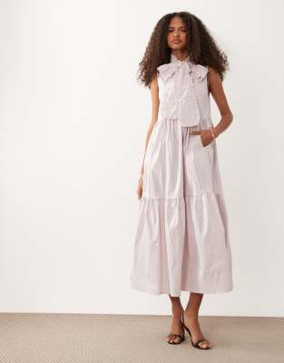 Sister Jane Wave Tripe Bow Detail Tiered Skirt Maxi Dress In Pink