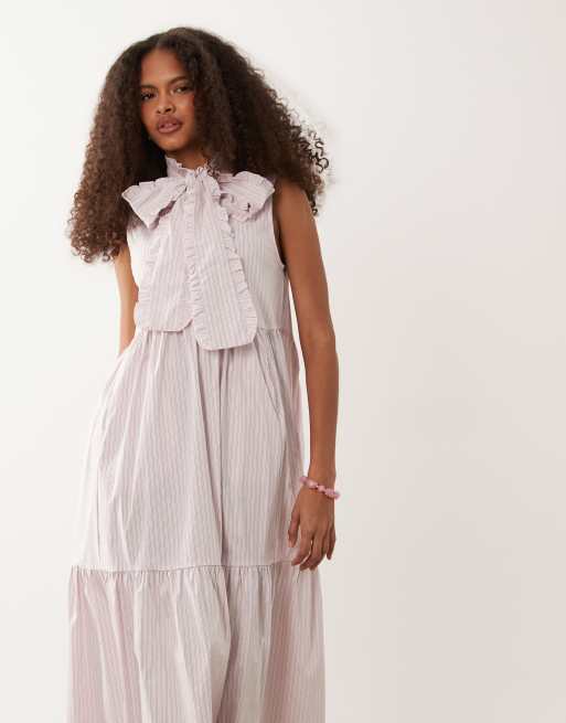 Sister Jane Wave tripe bow detail tiered skirt maxi dress in lilac