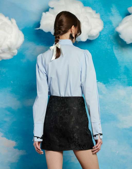 Sister Jane western cord trim embroidered shirt in blue, 3 of 4