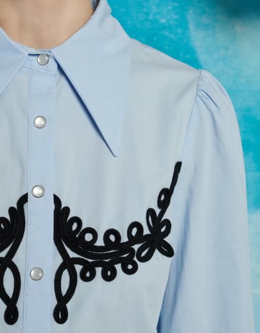 Sister Jane western cord trim embroidered shirt in blue, 4 of 4