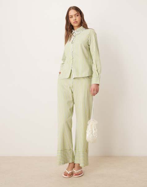 Sister Jane wide leg striped pants in green - part of a set - view 1