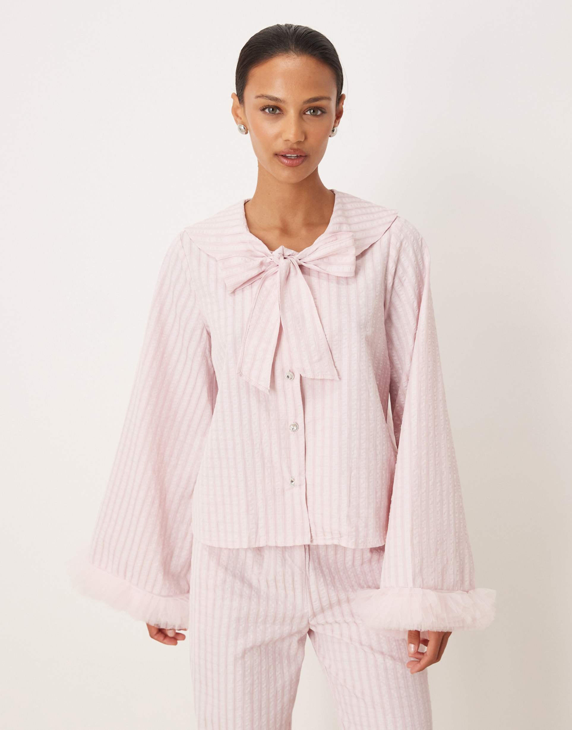 sister jane wonder blouse in pink stripe print - part of a set
