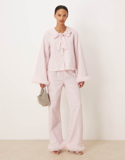 Sister Jane Wonder cotton blend tulle trim blouse and trouser co-ord in pink stripe - view 1