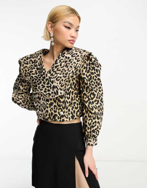 Sister Jane wrap front blouse with scalloped collar in leopard | ASOS