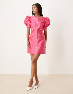 Sister Jane x ASOS - Anemone - Minikleid in Fuchsia mit Jacquard-Muster-Rosa