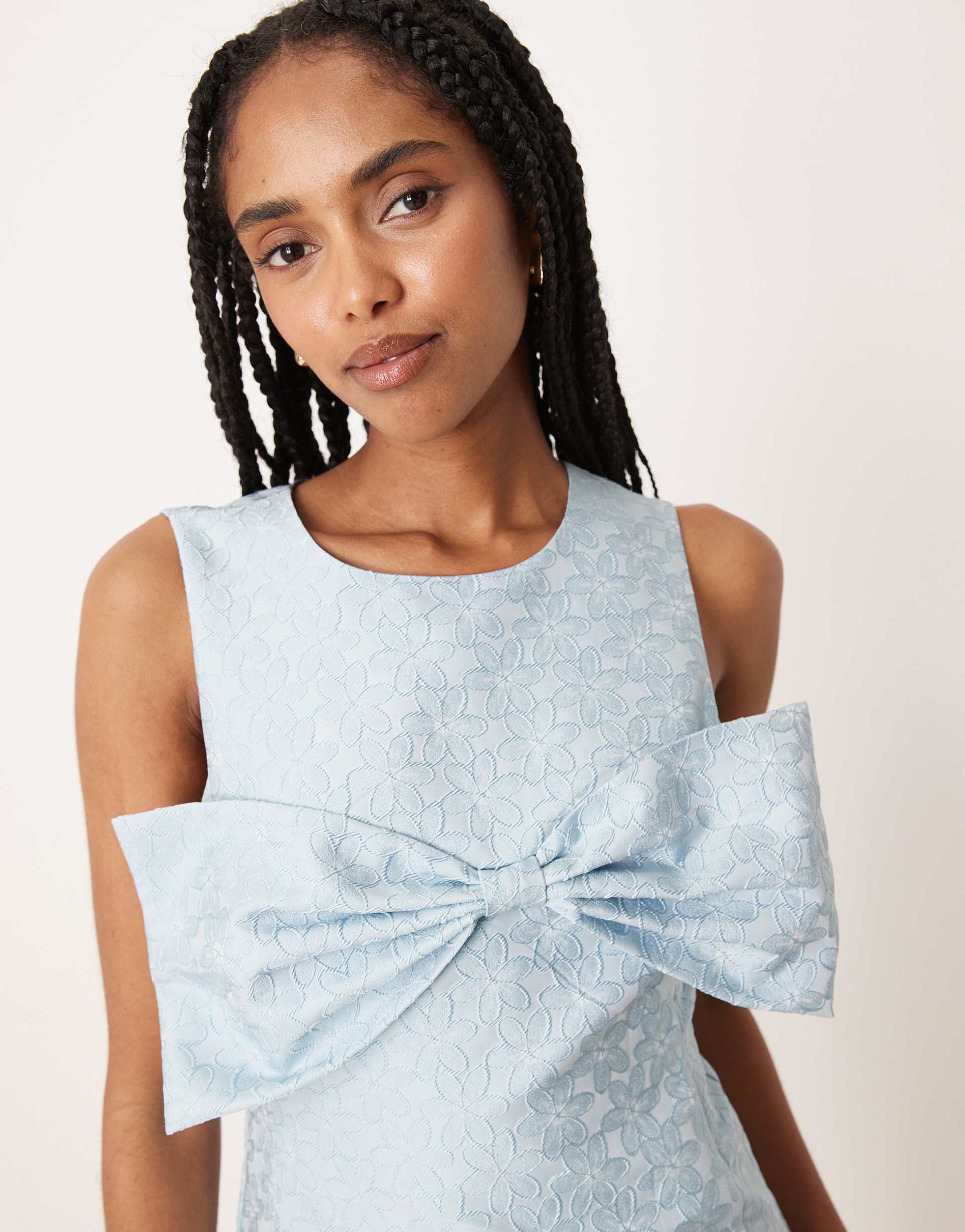 sister jane x asos bow front mini dress in pale blue