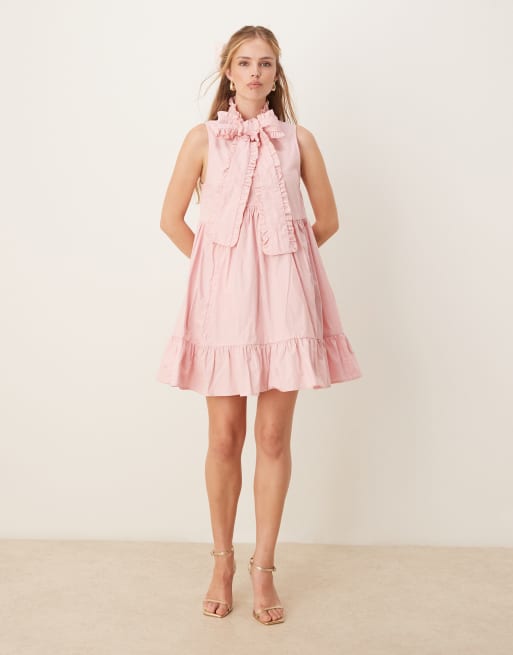 Sister Jane x ASOS bow shirt mini dress in soft pink