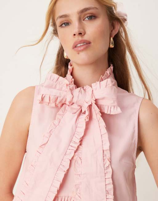 Sister Jane x ASOS bow shirt mini dress in soft pink