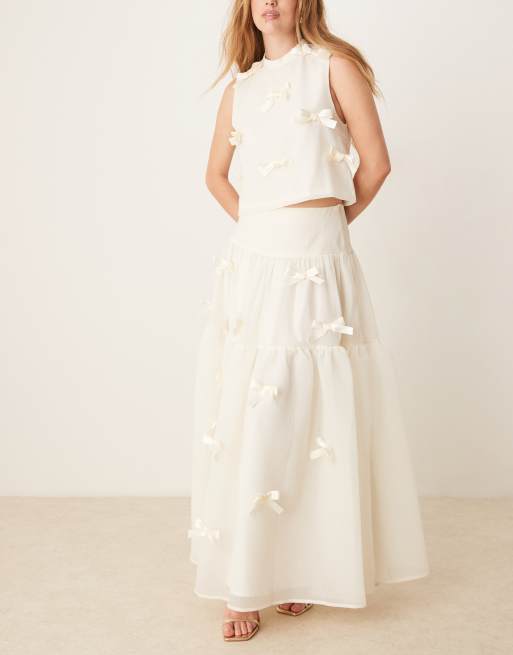 Sister Jane x ASOS - Jupe mi-longue à détails nœuds - Blanc, 3 de 5