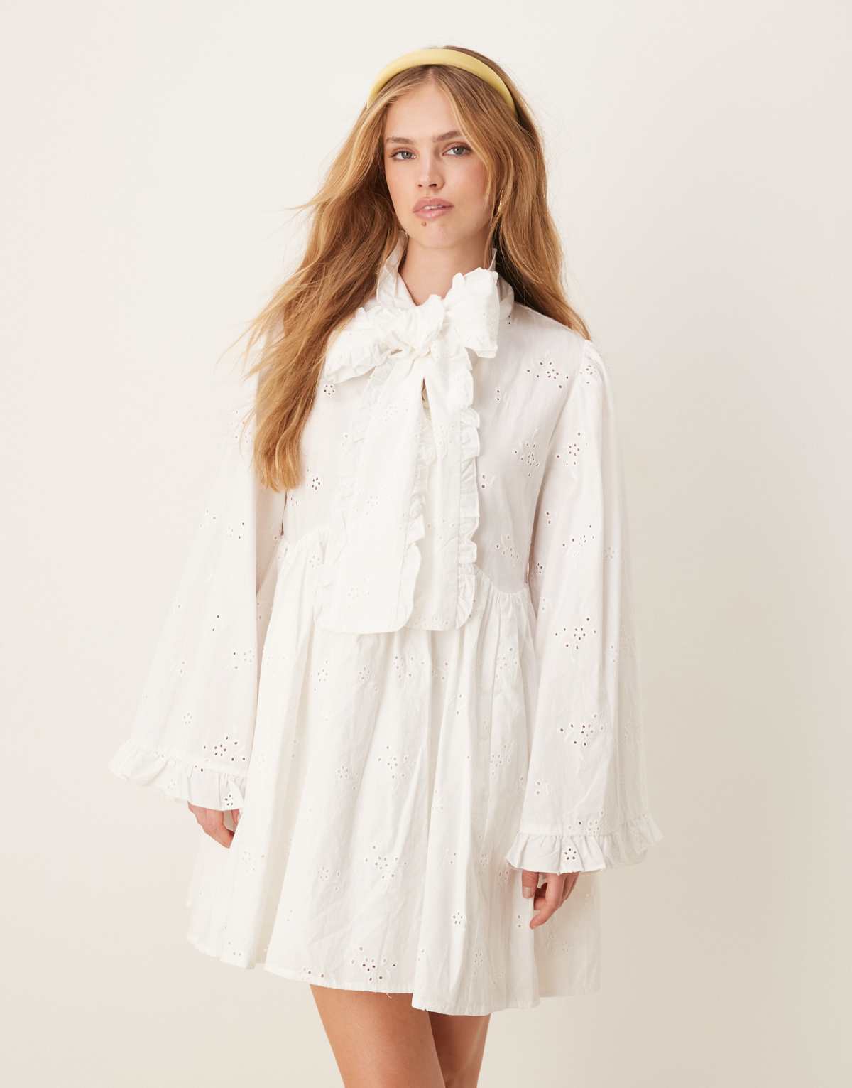 Sister Jane x ASOS Meadow bow mini dress in broderie anglaise in white