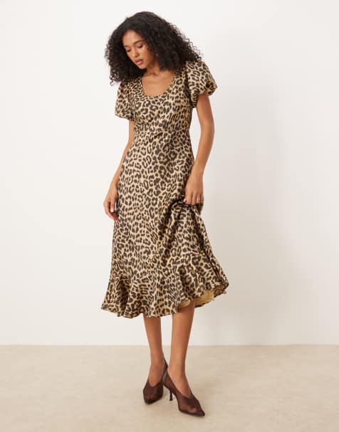 Sister Jane scoop neck jacquard midi dress in leopard