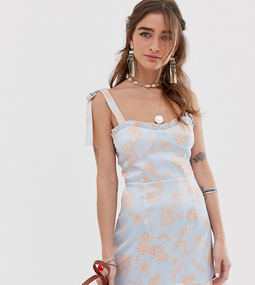 Sisters Of The Tribe cami dress with frill hem in floral-Blue
