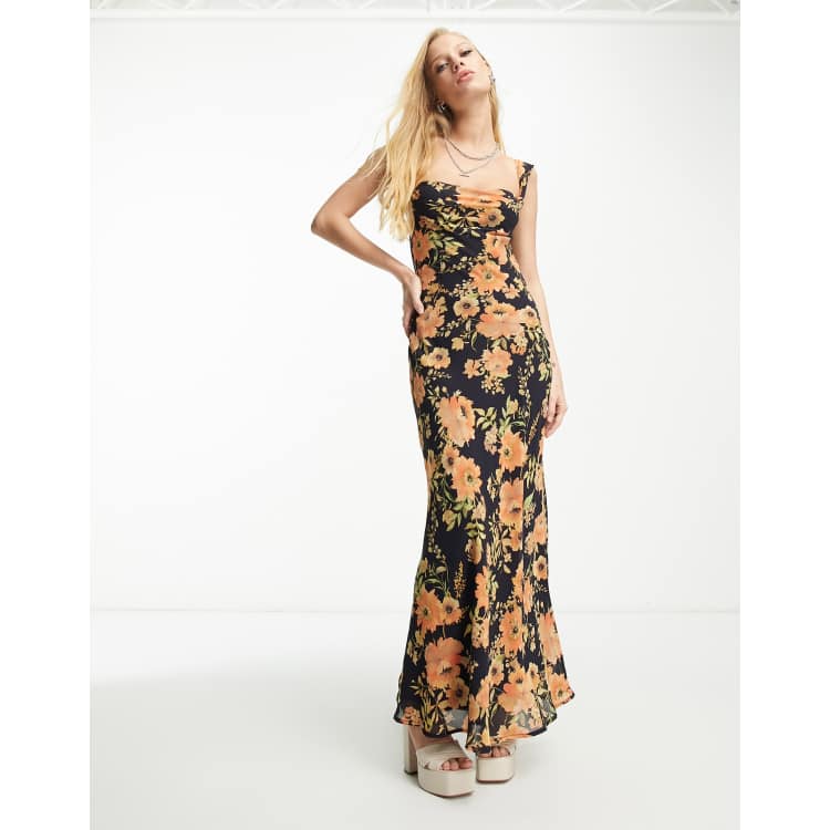 Sisters Of The Tribe cold shoulder maxi dress in red floral