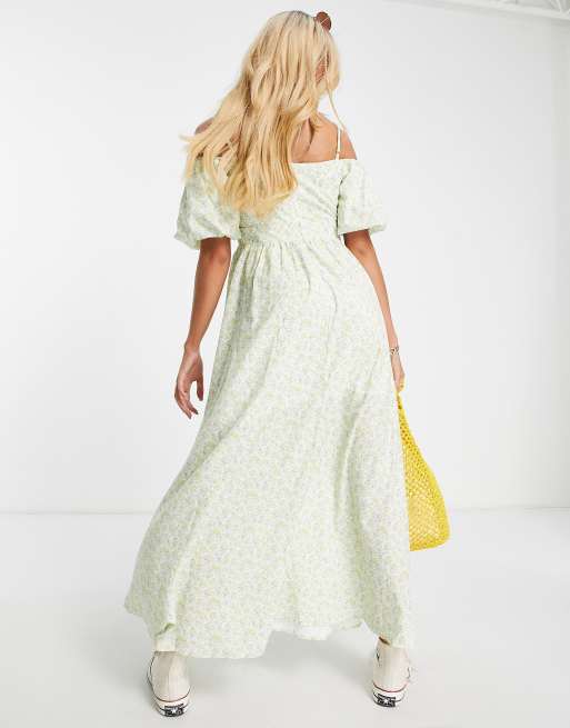 Yellow cold store shoulder maxi dress