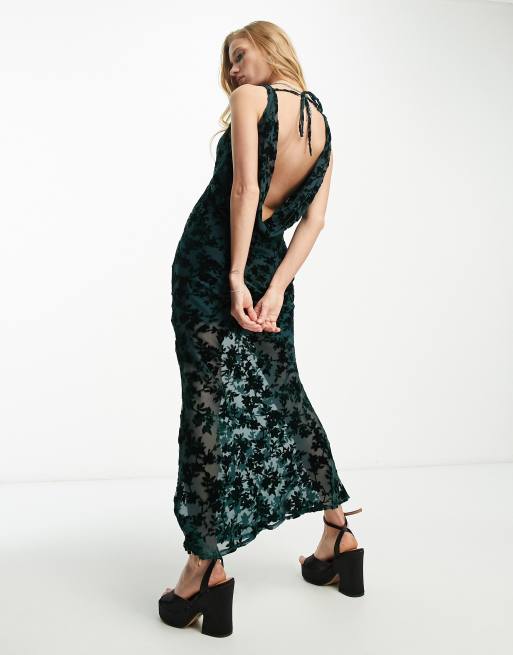 ASOS DESIGN lace maxi sheer dress with high split in black