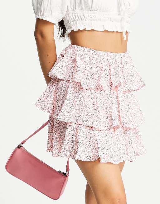 Sisters of the Tribe - Gelaagde minirok in roze met fijne bloemenprint, deel van co-ord set