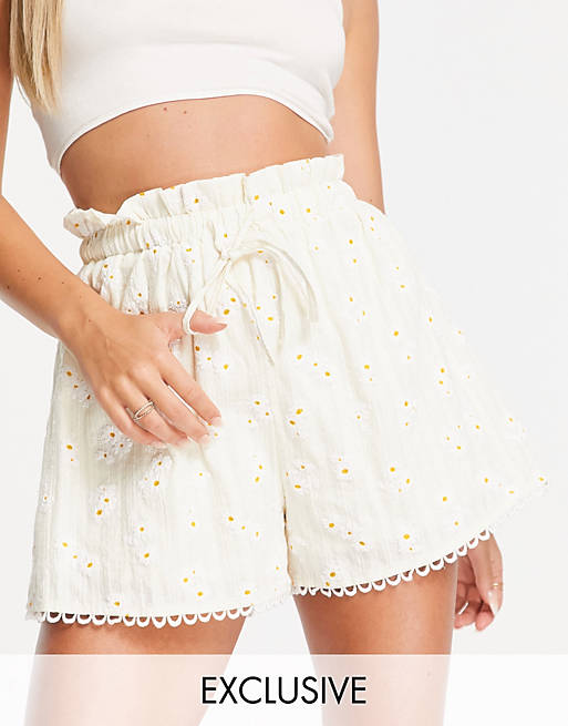 Co-ords Sisters Of The Tribe high waisted shorts in lemon floral broderie co-ord 