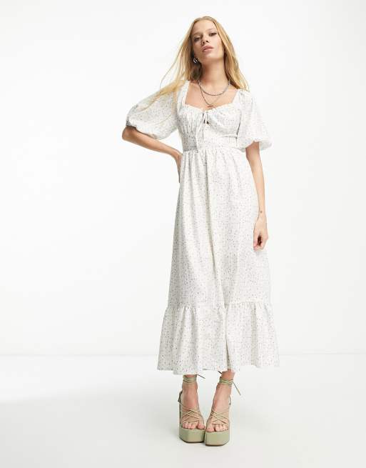 Sisters Of The Tribe Keyhole Detail Milkmaid Maxi Dress With Lace Trim