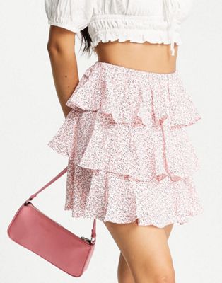 Sisters Of The Tribe layered mini skirt in pink ditsy floral co-ord
