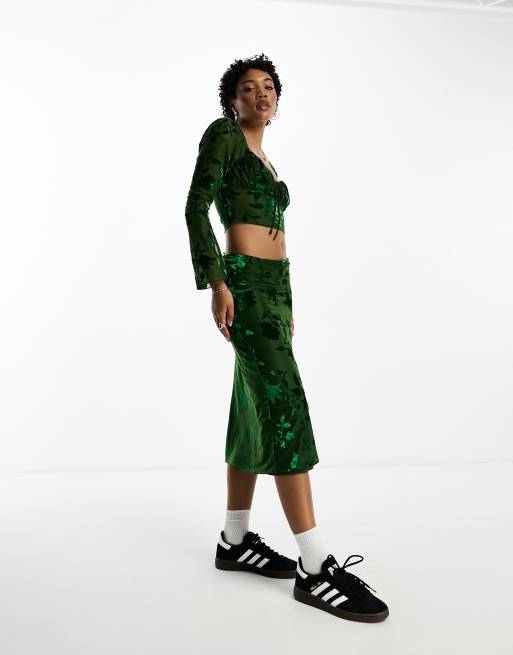 Sisters of the Tribe - Midi rok van co-ord set van devoré fluweel in bosgroen
