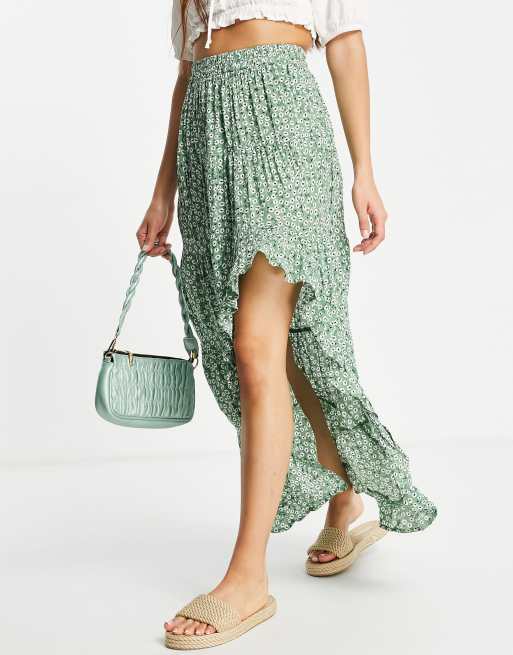 Sisters Of The Tribe - Midirok met fijne bloemenprint en dijsplit in groen