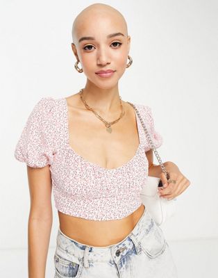 Sisters Of The Tribe milk maid crop top in pink floral co-ord