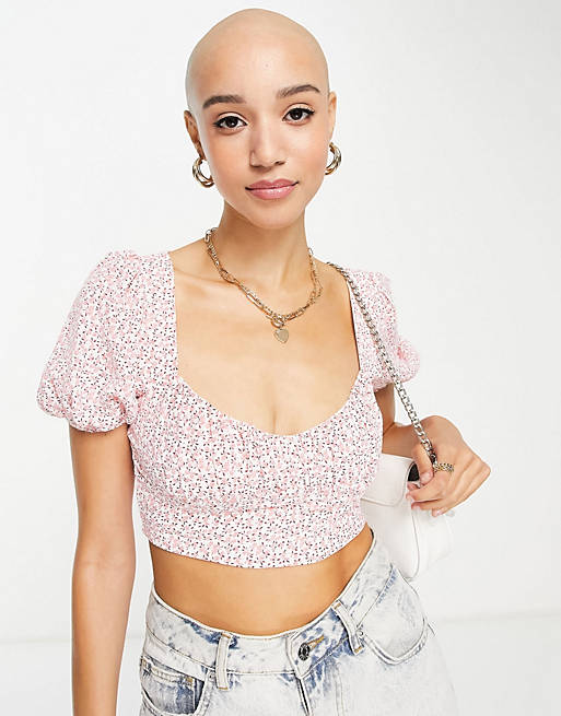 Women Sisters Of The Tribe milk maid crop top in pink floral co-ord 