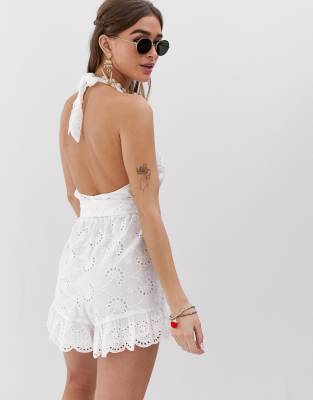 white halter neck playsuit