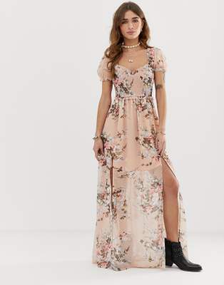 nude floral maxi dress