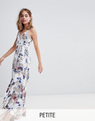 Sisters Of The Tribe Petite Wrap Dress With Drop Hem In Floral | ASOS
