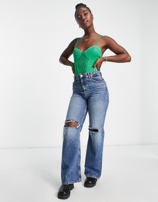 Sisters Of The Tribe - Satijnen body met kantdetails in groen
